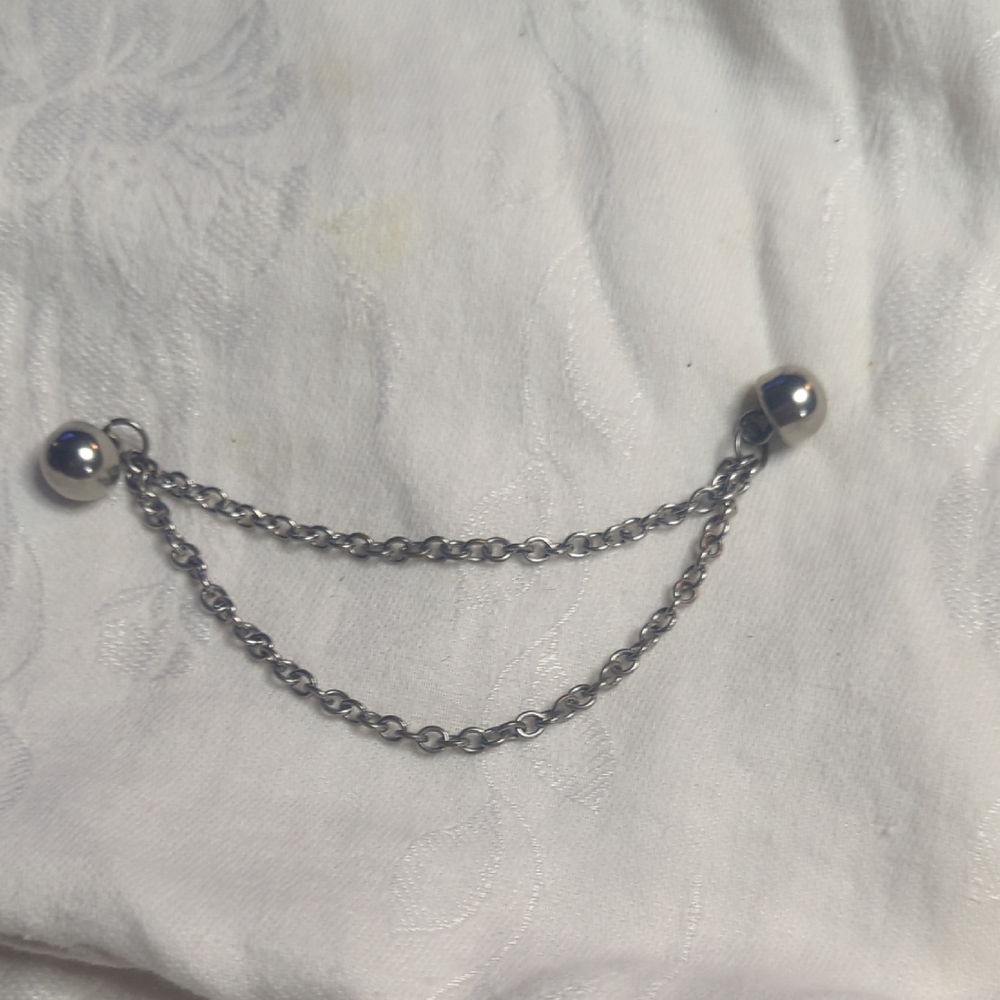 Chic Silver Double Chain Brooch - image 1